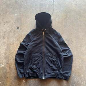 Vintage 90s Diesel Zip Up Hoodie, Quilted Biker Shoulders, Black - Size XL